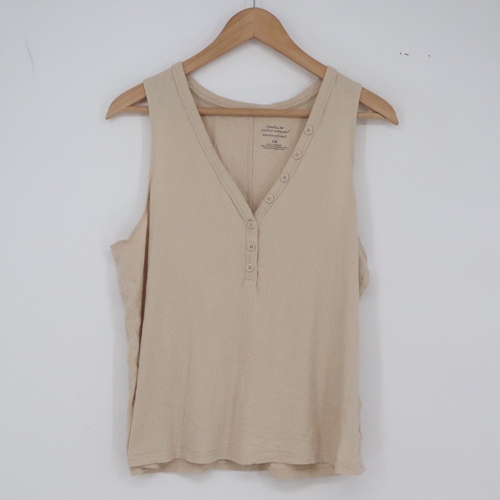 Banana Republic Tank Top Womens L Timeless Tee Beige Henley Button-down